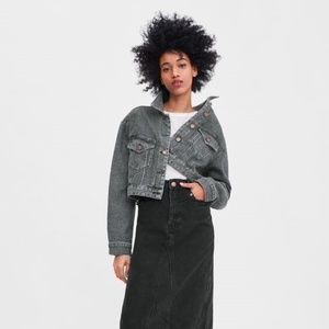 Grey Zara Cropped Denim Jacket